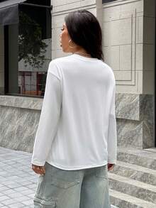 SHEIN EZwear Summer Solid Bow Decorated Cropped Slim Fit T-Shirt - White - View 3