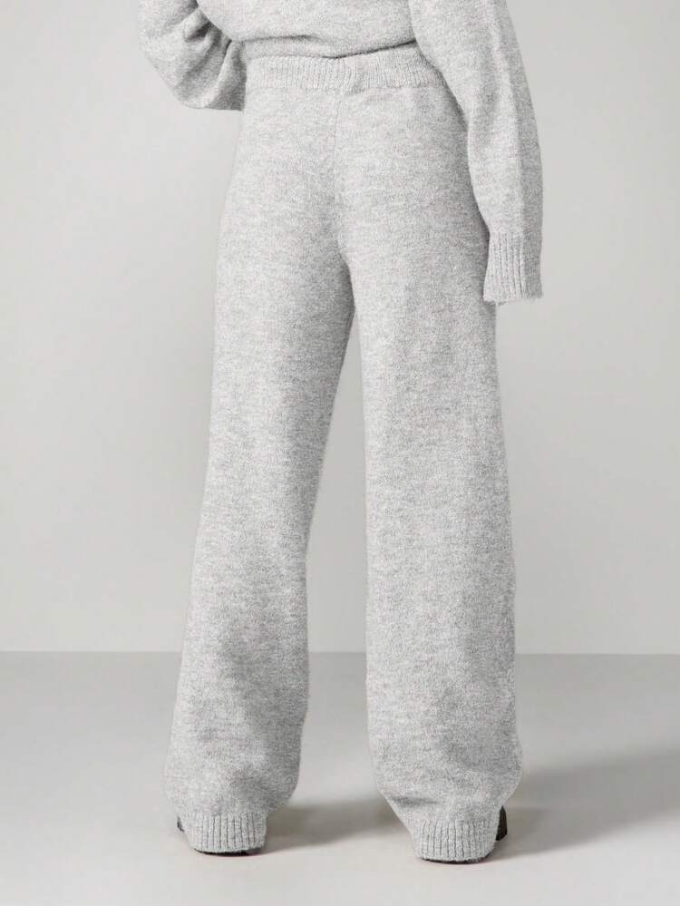 MISSGUIDED Pantalones de punto de cintura alta y pierna recta con logotipo bordado, pantalones anchos de punto para estar cómodo en casa y casual