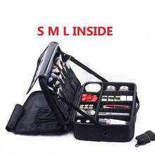 1个旅行化妆箱，化妆品收纳盒，便携式化妆师储物包，带可调节隔板，可收纳化妆品、化妆刷、洗漱用品、珠宝、数码配件，也可作房间装饰、收纳盒、化妆品整理盒、化妆包、洗漱包、化妆袋、化妆品收纳包 - 黑色 - 查看 5