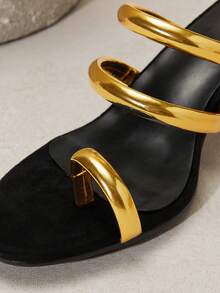 SHUZIA 女士金属带趾环小猫跟凉鞋 - 金色 - 查看 7