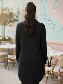 Blusa de Tela Hachi para Invierno Holgada de Corte Cruzado con Cuello Snood y Manga Larga para mujer - Negro - Ver 2