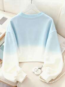 Resyla 可爱雪人渐变蓝色数码印花时尚简约女款圆领长袖卫衣，送朋友的礼物，秋冬季 - 白色 - 查看 2