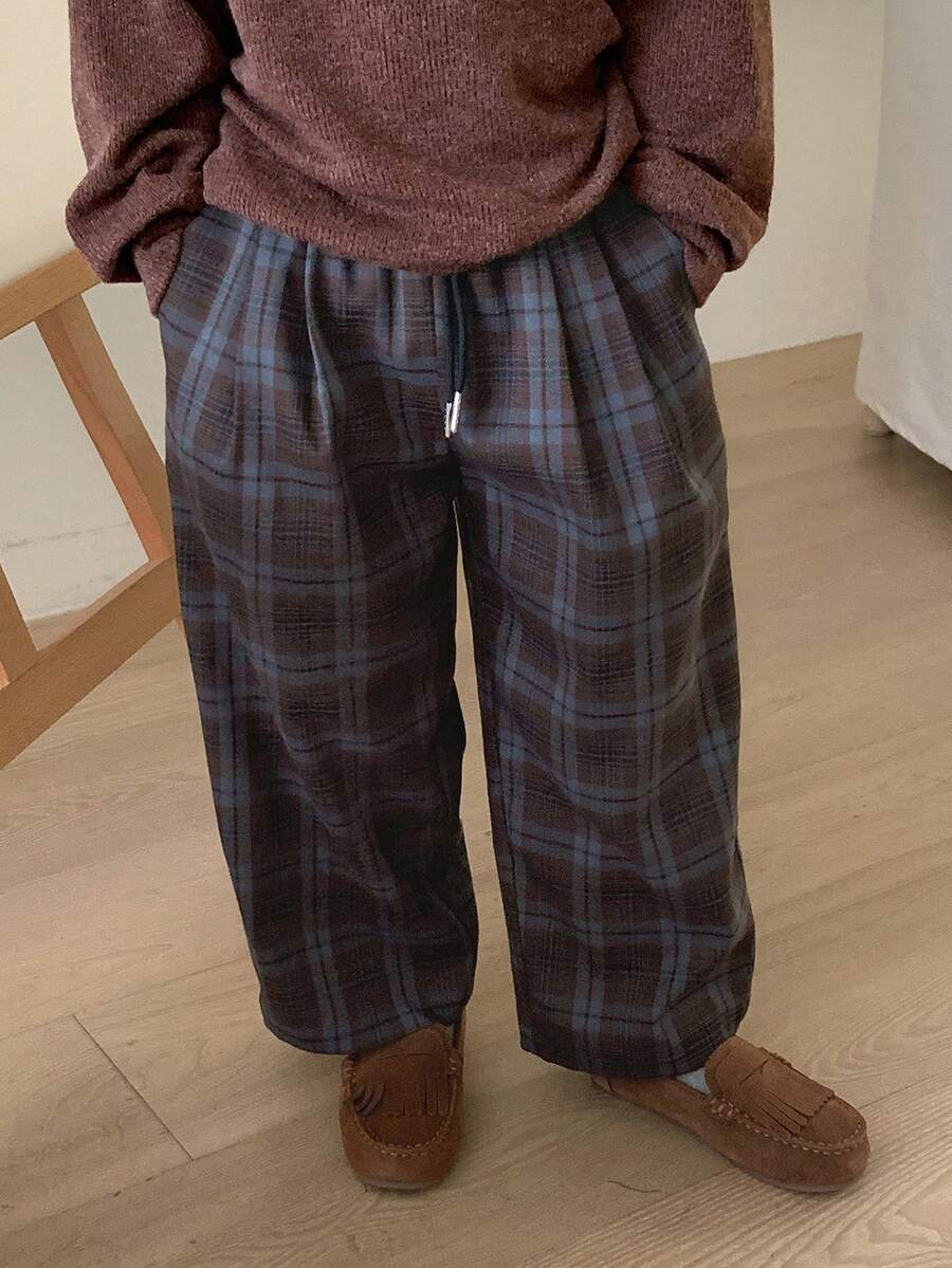 DAZY 男童抽绳腰格子口袋阔腿宽松裤