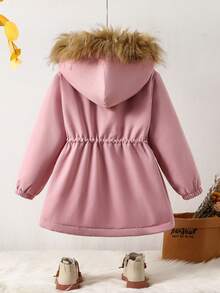 SHEIN Emery Rose Kids 女童休闲保暖连帽拉链抽绳外套，秋冬季 - 淺粉色 - 查看 2