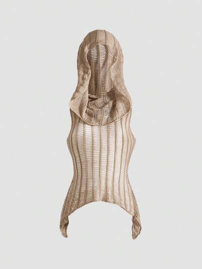 Fairycore Women's Solid Color Asymmetric Hem Distressed Hooded Sleeveless Knit Top