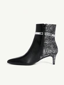 CUCCOO CHICEST 女士尖头蛇皮纹金属装饰时尚尖头细高跟踝靴 - 黑色 - 查看 10