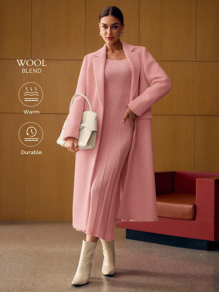 MOTF PREMIUM WOOL LAPEL COLLAR SINGLE BREASTED OVERCOAT - Pink - View 1