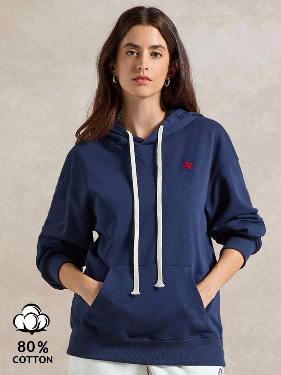 Briarwyn 女式休闲字母图案落肩长袖连帽衫运动衫,秋季,女式秋季服装 - 寶藍色 - 查看 1