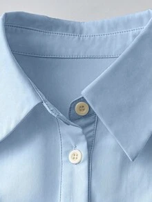 Franclia 女士优雅灯笼袖前开襟荷叶边下摆时尚连衣裙 - 藍色 - 查看 6