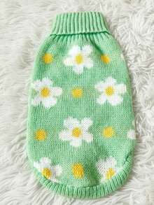 PETSIN 1pc Christmas Pet Sweater, Cat And Dog Winter Flower Print, Warm Pet Clothes - Multicolor - View 2