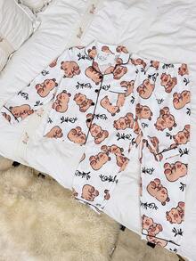 SHEIN Mädchen Bubble Crinkle süßer Pyjama Set mit bedrucktem Muster, Langarm-Oberteil und Hose - Verschiedenfarbig - Übersicht 5