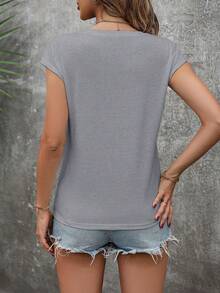 Breezaya Camiseta de manga corta de unicolor casual, versátil para el verano - Gris - Ver 2