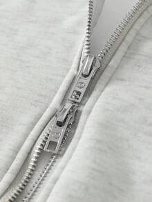 PAVTROS 男士字母刺绣连帽拉链长袖卫衣，灰色 - 灰色 - 查看 4