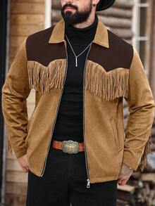 Manfinity Nomadique Men's Solid Color Long Sleeve Thermal Lined Single Breasted Casual Loose Jacket, Autumn Mens Country Concert Outfit Rodeo Outfits For Men - Multicolor - View 4