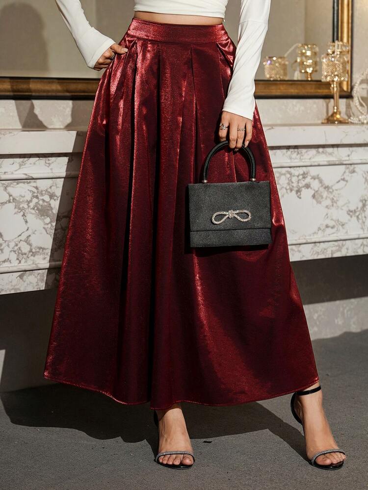 Women's Solid Color High Waist Pleated Elegant & Fashionable Skirt