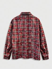 ROMWE MEN Áo sơ mi nam tay dài, đơn hàng khuy, họa tiết chữ và kẻ caro - Nhiều màu - Xem 2