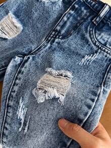 SHEIN Pantalones pitillo de mezclilla azul para niños pequeños - Azul lavado oscuro - Ver 7