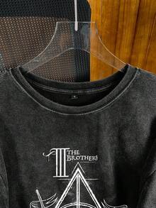 HARRY POTTER X SHEIN Men's Letter & Logo Graphic Round Neck Short Sleeve T-Shirt, 2000s Style - White - View 4