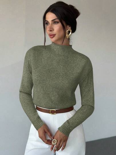 Firerie Women's Elegant Casual Commuting Office Wear, Apricot Gray Multi-Color Long Sleeve High Neck Loose Casual Versatile Knit Sweater Vest, Fall Women Clothes, Winter Dresses For Women, All-Match Tops, Teacher Outfits, Fall Clothes,Sweaters For Women