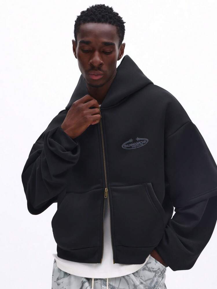 Boxy Fit Full Zip Hoodie With Graphics