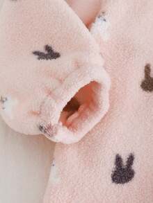 2pcs/Set Baby Girls Pajamas-Pajama Set Crew Neck Long Sleeve Top And Pants Pink Bunny Head Print Lace Collar Button Front Elastic Cuffs Four Season 2026 New Year Essential Baby Girls Clothes Baby Sleep Wear Set Baby Pj Set - Pink - View 4