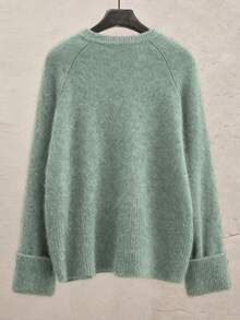 Franclia Women's Solid Color Round Neck Raglan Sleeve Sweater And Knitted Skirt 2-Piece Set - Green - View 2