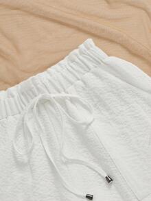 2025年大码女式宽松腰口袋蕾丝下摆短裤，夏季 - 白色 - 查看 4