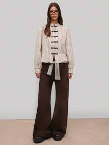 Nöista Elegant Striped Blouse-Style Jacket With Contrast Black Fastenings And A Tailored Fit. A Sophisticated Piece That Blends Modern Chic With Timeless Detail. - Baby Blue - View 5