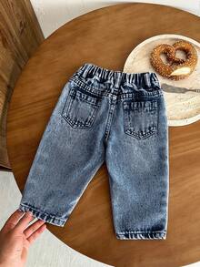 SHEIN Pantalones pitillo de mezclilla azul para niños pequeños - Azul lavado oscuro - Ver 3