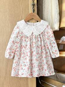 SHEIN Vintaside Kids Baby Girl Sweet Ditsy Floral Puff Sleeve Peter Pan Collar Dress, Autumn