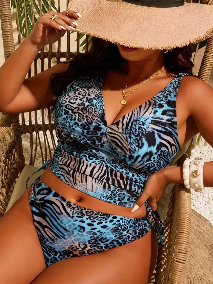 Slaydiva Đồ bơi Tankini họa tiết động vật đi biển mùa hè cỡ lớn - Nhiều màu - Xem 1