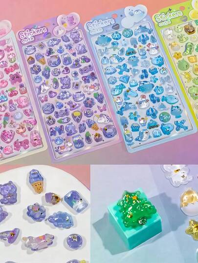 Joivida 1個 3Dエンボス ステッカー、ペンギン、猫、ウサギ、恐竜などの可愛い漫画動物、スクラップブック、ノート、スマホケース、バッグ、窓の装飾用DIYステッカー、ソリッドステッカー、ジャーナルステッカー、友達とステッカーを交換
