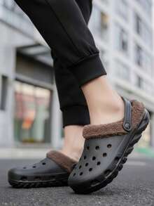 Zueco de hombre cálido diseño acolchado punta redonda talón abierto estilo casual para hogar y oficina - Negro - Ver 3