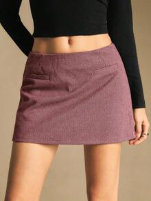 Poéselle Women's Houndstooth Fashionable Versatile Skorts,Red Skirt - Burgundy - View 2