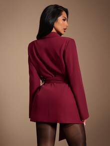 Radiana Áo khoác blazer nữ thanh lịch màu đỏ tía thắt eo, áo khoác blazer đỏ, váy blazer, áo khoác blazer dài, áo khoác blazer màu đỏ tía, áo khoác blazer trang trọng, trang phục công sở thường ngày phù hợp cho các buổi đi chơi thường ngày, văn phòng, đi làm, công tác, hẹn hò, tụ tập, tiệc tùng và những dịp trang trọng - Màu Đỏ Sâu - Xem 2