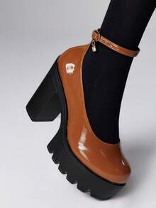 ROMWE Sapatos de Salto Alto Femininos Elegantes, Versáteis e à Prova d'Água - Amarelo - Visão 3