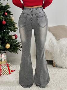 Rivivi Jeans slim fit con gamba a zampa di elefante, lavati, di stile casual e alla moda - Grigio Chiaro - Visualizzare 2