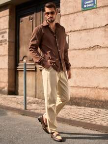 HIMLAND 2pcs/Set Men's Casual Long Sleeve Shirt Set - Multicolor - View 5