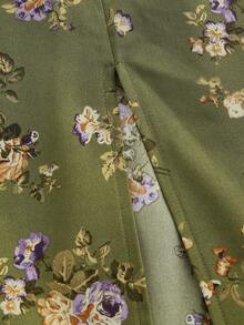 SHEIN MOD 滿版印花胸部褶皺高衩吊帶連衣裙 - 軍綠色 - 查看 4