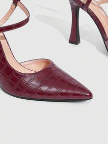 CUCCOO SZL 女士尖头搭扣设计时尚高跟鞋，适合日常穿着 - 復古紅色 - 查看 5