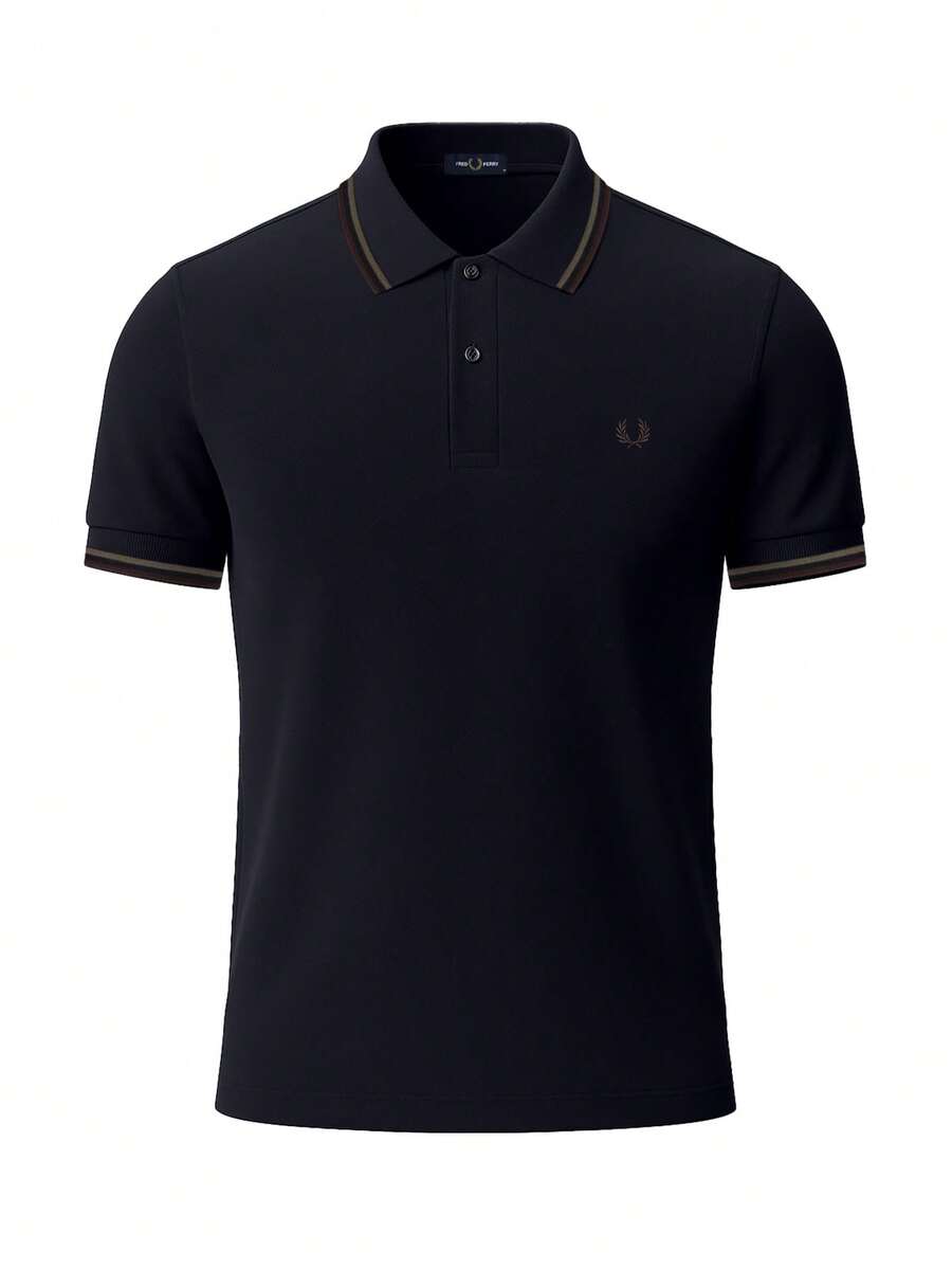 Fred Perry Men's Polo T-Shirt Navy Blue - NVY/LRLWGRN/BRIC - View 1
