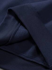 PAVTROS Herr elastisk enfärgad gatustil grå sportdräkt, herrsportkläder, herr 2-delat sportset med huvtröja och mjukisbyxor, träningsoverall, för vintern, termofodrad - Marinblå - Visa 5