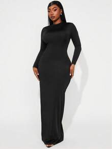 SHEIN SXY Vestito basic essenziale elegante senza tempo, taglia comoda, colore unito, vestibilità slim, adatto per primavera/estate, Ibiza, Nashville, Rave, modesto, chic - nero - Visualizzare 10