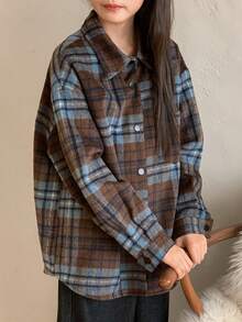 DAZY Tween Girls Plaid Long Sleeve Woven Jacket, Fall - Brown - View 7