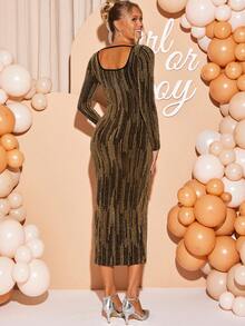 Loomaby Maternity Fashionable Party Sequin Bodycon Dress Babyshower Dress Maternity Pregnant Dress Bump Friendly Dress Maternity Dress Pregnancy Dress For Photoshoot - Gold - View 2