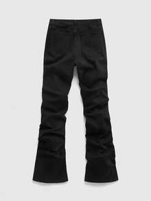 ROMWE MEN Men's Rhinestone Flame Print Pocket Flared Leg Jeans - Black - View 2