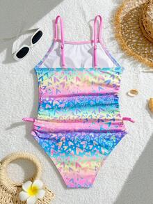 SHEIN 少女风吊带背心式泳衣，花卉印花，可调节肩带，蝴蝶结设计，甜美优雅，适合度假、海滩、泳池、冲浪等场合。 - 彩色 - 查看 6