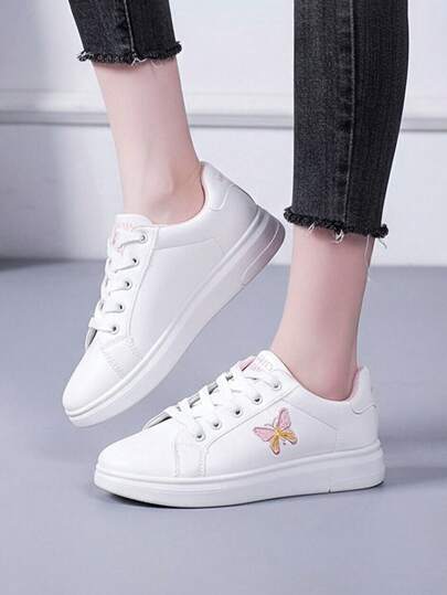 Zapatillas deportivas blancas para mujer con bordado de mariposa, tenis de mujer, zapatillas de mujer, tenis para mujer, tenis blancos para mujer, zapatos plataforma mujer, adecuadas para actividades al aire libre para el uso diario en tiempo libre zapatos para mujer.