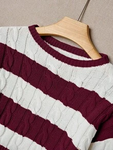 Franclia Áo len xoắn tay đèn lồng màu tương phản cơ bản dành cho nữ, phù hợp cho mùa xuân và mùa thu - Màu Đỏ Sâu - Xem 5