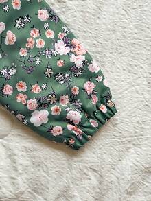 SHEIN Vintaside Kids Áo khoác nỉ có mũ trùm đầu in hoa mùa đông cho bé gái - màu xanh lá - Xem 6